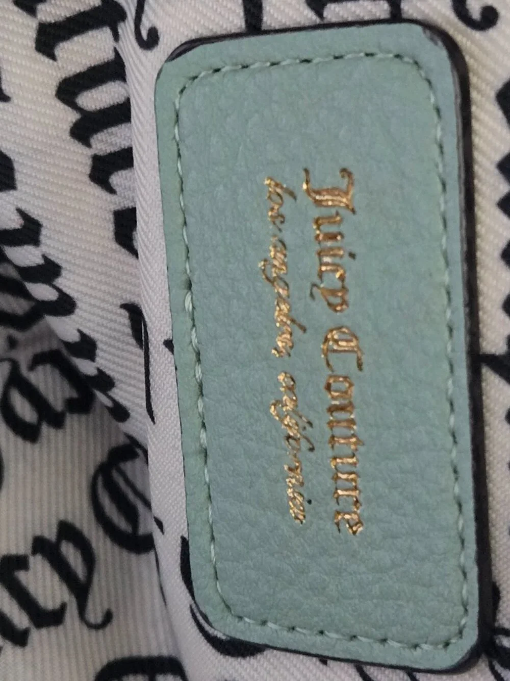 Juicy Couture Pebbled Leather Crossbody Satchel, Light Gray/Teal, Gold Hardware